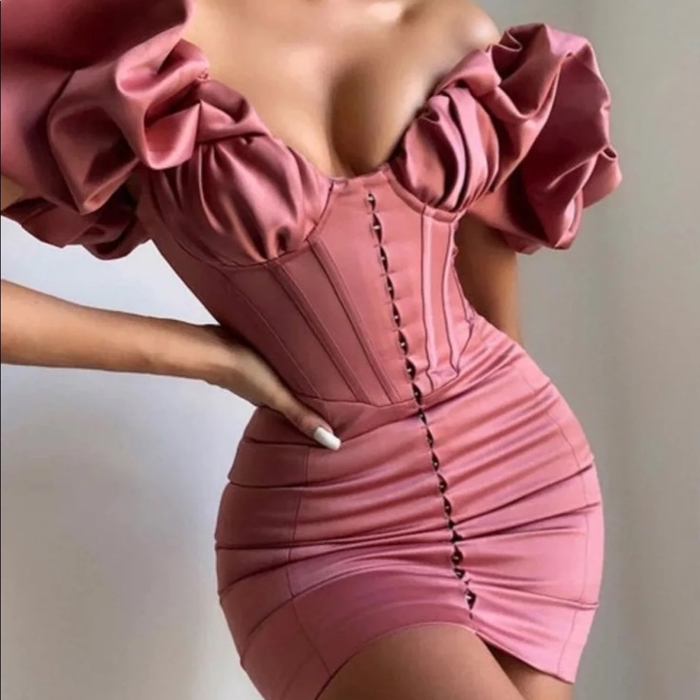 House of CB Annabelle Rose Satin Ruffle Strapless Dress NWOT